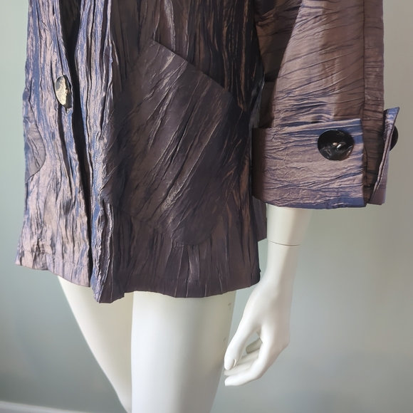 Rare! Adele Dallas Orr Couture Crinkled Iridescent Cropped Pea Coat Blazer XS - Picture 5 of 9